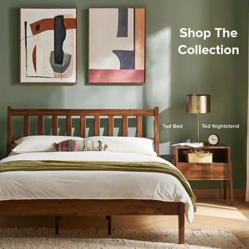Wooden Mid-Century Modern Nightstand with Drawer and Charging Station - Image 2