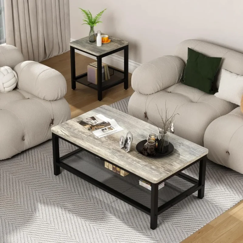 Nested Square Coffee Table Set with 2 Side Tables Modern Industrial Metal Frame - Image 5