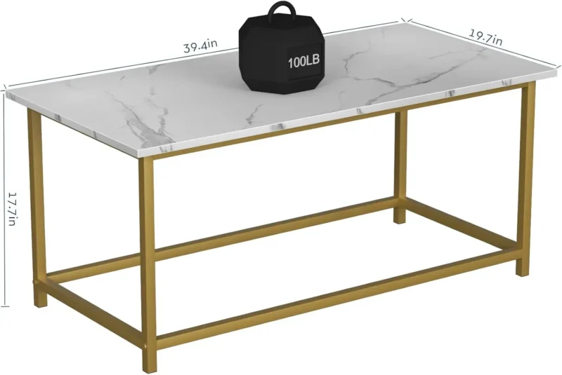 Rectangular White Faux Marble Mid-Century Modern Coffee Table with Open Design - Image 3