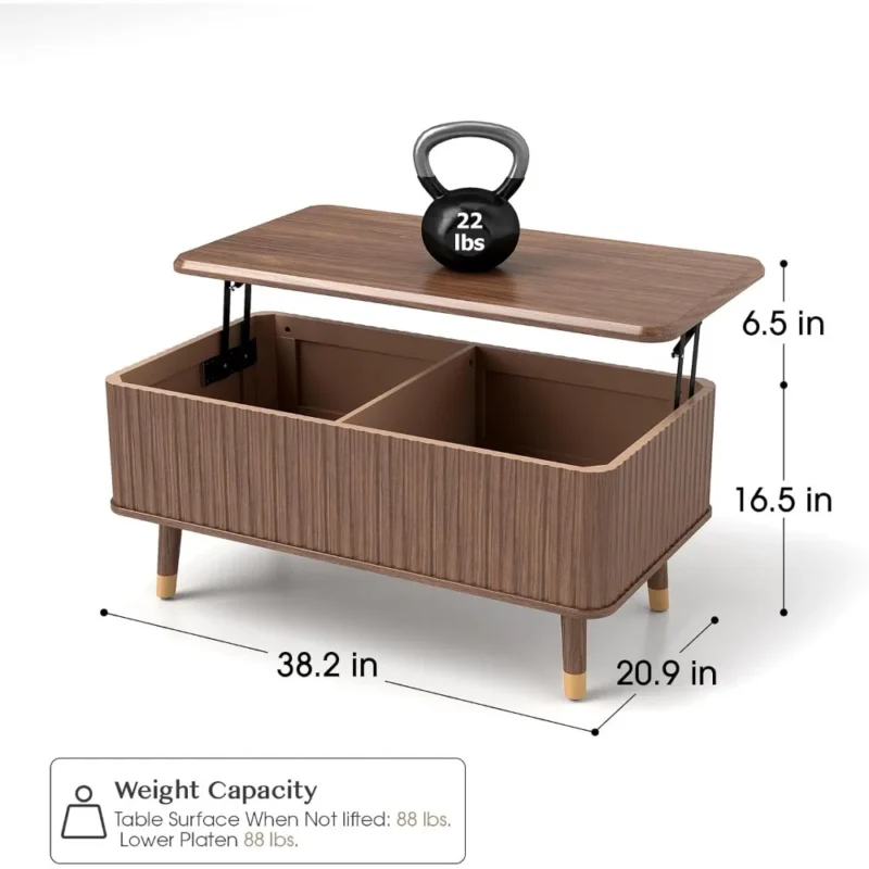 Rectangular Walnut Wood Mid-Century Modern Lift Top Coffee Table with Hidden Storage - Image 2