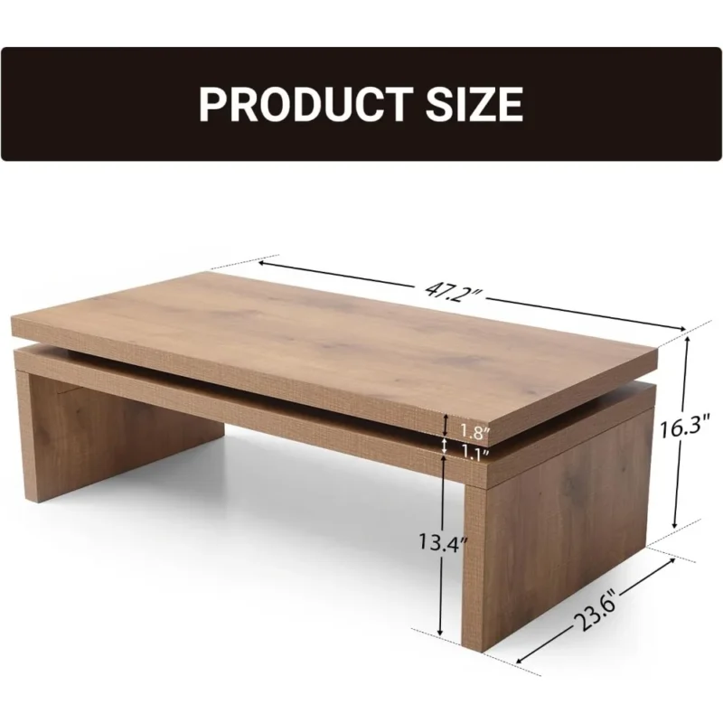 Rectangular Solid Firwood Mid-Century Modern Coffee Table with Natural Finish - Image 2