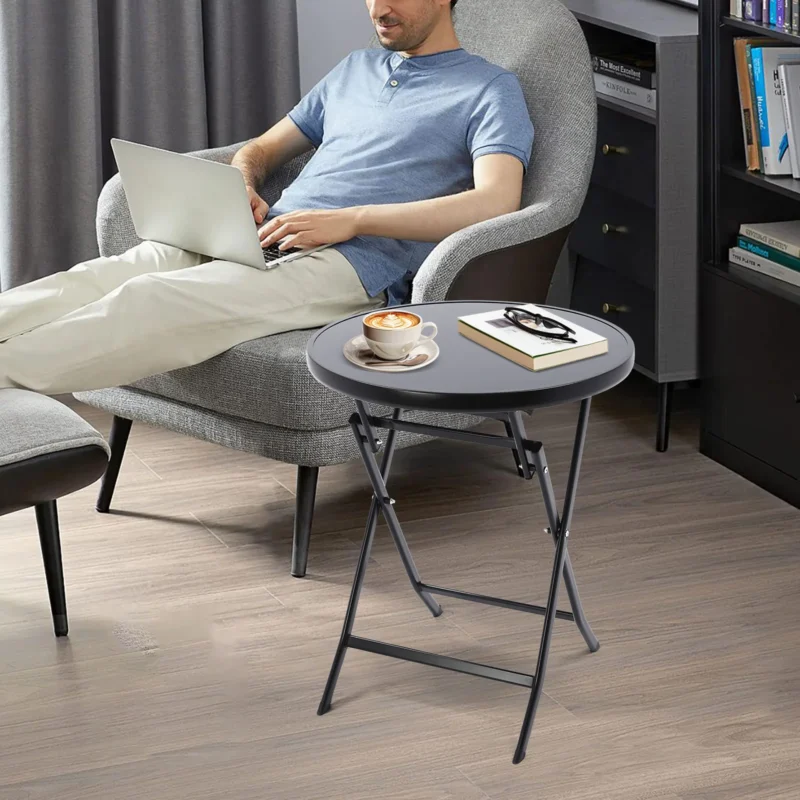 Round Metal Folding Coffee Table with 265 lbs Capacity - Indoor Outdoor Modern Side Table - Image 6
