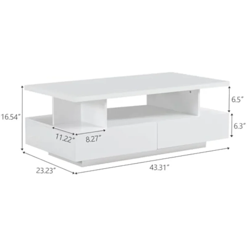 Rectangular LED Modern Coffee Table with High Gloss Finish and Storage Drawers - Image 2