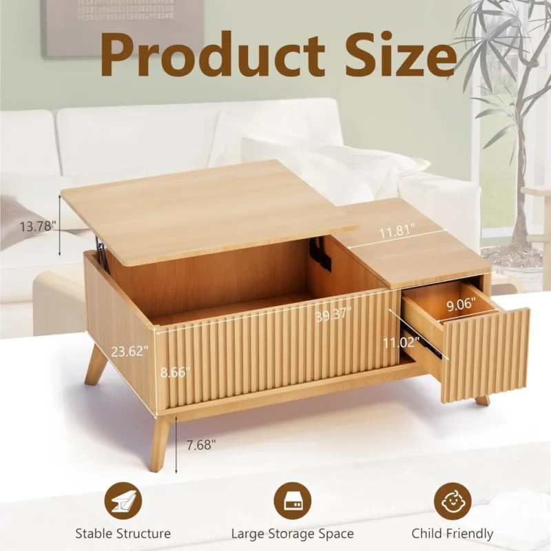 Rectangular Walnut Wood Mid-Century Modern Coffee Table with Lift Top - Image 2