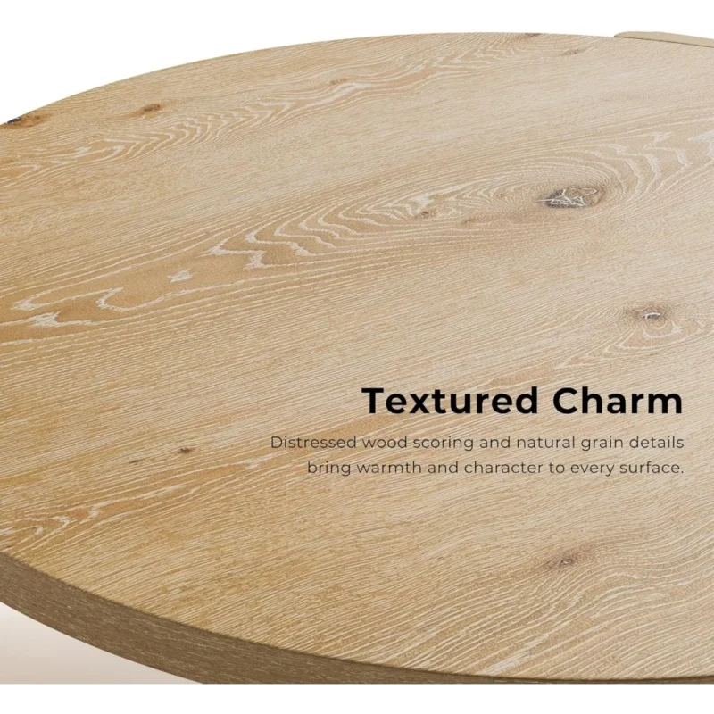 Round Oak Mid-Century Modern Coffee Table with Solid Wood Plinth Base - Image 4