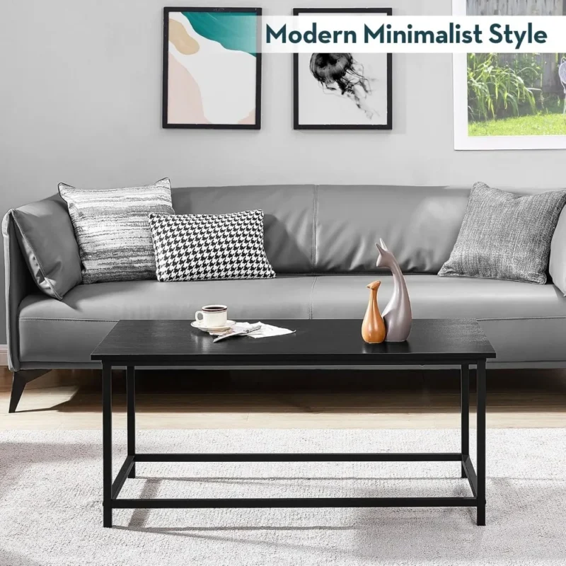Rectangular Black Wood Modern Minimalist Coffee Table with Open Storage - Image 6