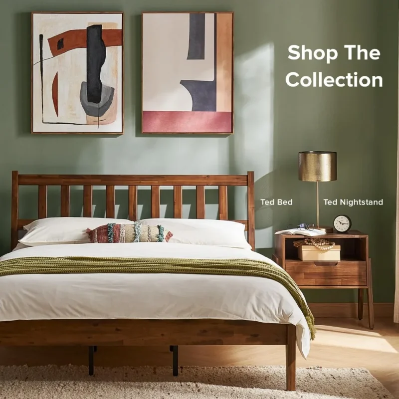 Walnut Solid Wood Mid-Century Modern Nightstand with Charging Station and Drawer - Image 6