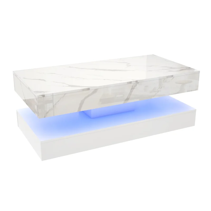 Rectangular LED Coffee Table with Storage Drawers and Double-Layer Design - Image 6