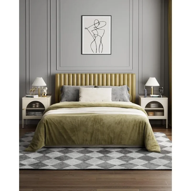 Fluted Glass Rectangular Mid-Century Modern Nightstand Set with Steel Frame - Image 2