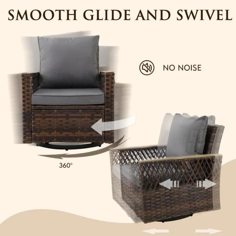 4-Piece Rattan Patio Conversation Set with Swivel Glider Chairs, Loveseat and Coffee Table - Image 3