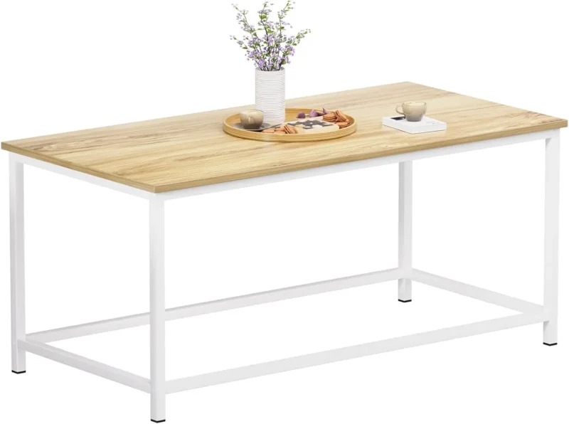 Rectangular White Faux Marble Mid-Century Modern Coffee Table with Open Design - Image 8