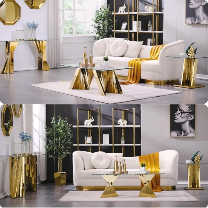 Rectangular Glass Top Mid-Century Modern Coffee Table with Gold Base - Image 5