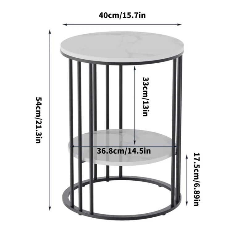 Round White Sintered Stone Two-Tier Side Table with Black Metal Frame - Image 6