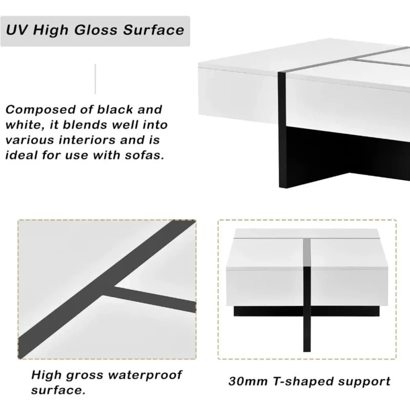 Rectangular Modern Coffee Table with Storage Drawer and T-Shaped Base - Image 5