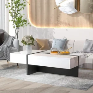Rectangular Modern Coffee Table with Storage Drawer and T-Shaped Base