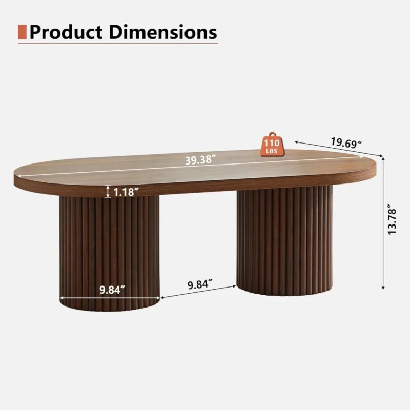 Oval Engineered Wood Mid-Century Modern Coffee Table with Fluted Legs - Image 2