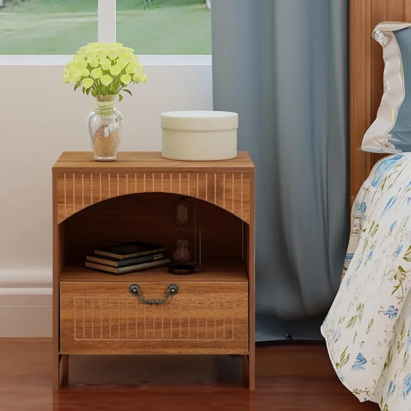 Mid-Century Modern Nightstand Set with Storage Drawer and Open Compartment - Image 4
