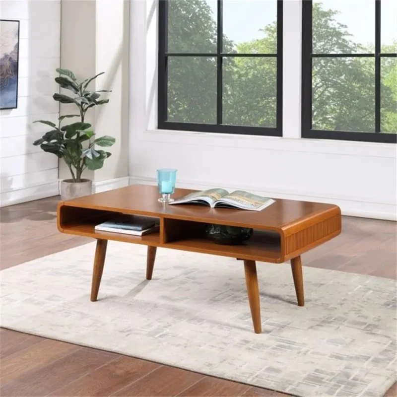 Rectangular Walnut Wood Mid-Century Modern Coffee Table with Storage Shelf - Image 6
