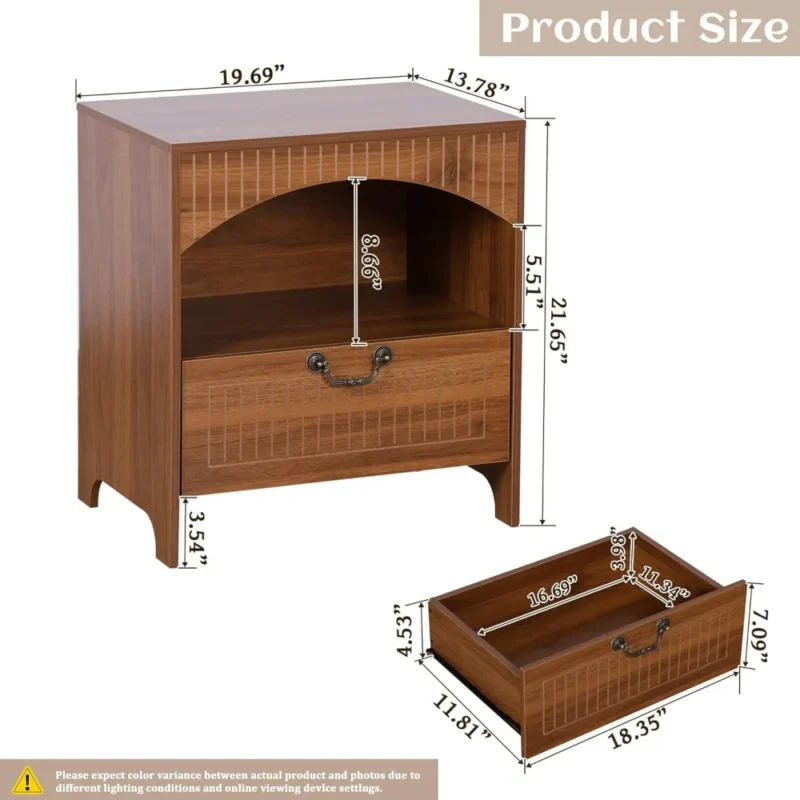 Mid-Century Modern Nightstand Set with Storage Drawer and Open Compartment - Image 3