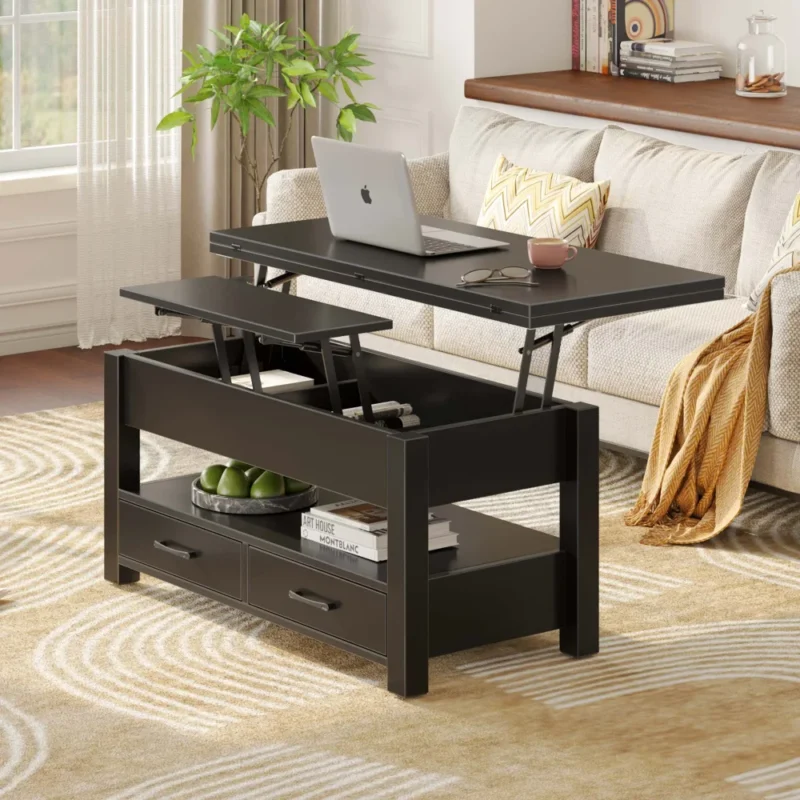 Rectangular Black Lift Top Coffee Table with Storage - 39" Modern Minimalist Design - Image 3