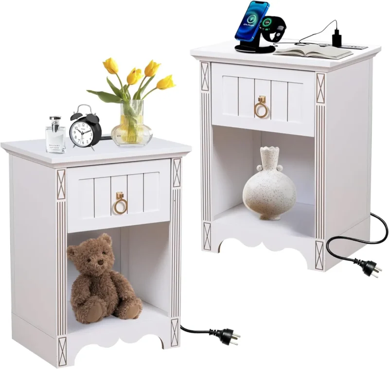 Mid-Century Modern Nightstand Set with Storage Drawer and Open Compartment - Image 10