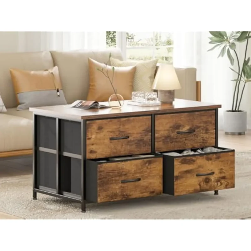 Rectangular Mid-Century Modern Coffee Table with Fabric Storage Drawer - Image 5