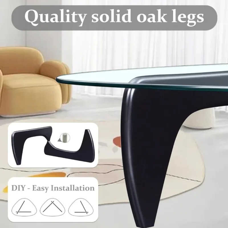 Triangular Glass Mid-Century Modern Coffee Table with Solid Wood Base - Image 4