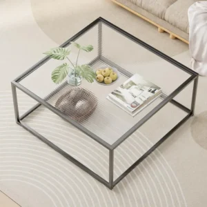 Rectangular Tempered Glass Mid-Century Modern Coffee Table with Minimalist Design