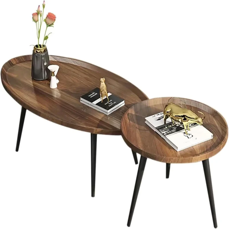 Oval Walnut Wood Mid-Century Modern Coffee Table with Nesting Side Table - Image 2