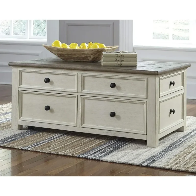 Rectangular Wood Farmhouse Lift Top Coffee Table With Storage Drawers - Image 2