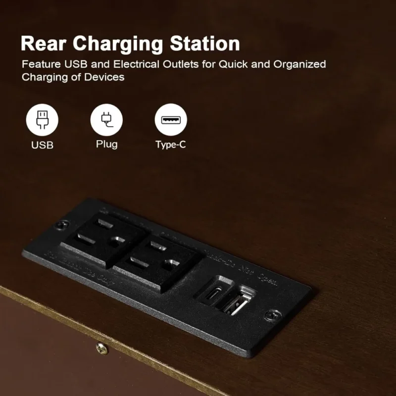 Walnut Wood Mid-Century Modern Nightstands with Charging Station and Hidden Storage - Image 4