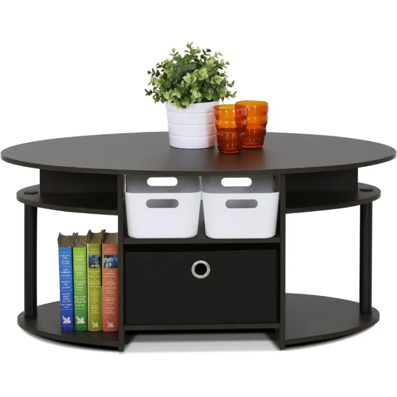 Oval Walnut Mid-Century Modern Coffee Table with Storage Bin - Image 5