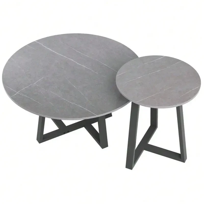Round Marble Top Nesting Coffee Tables Set with Carbon Steel Base Mid-Century Modern Design - Image 6