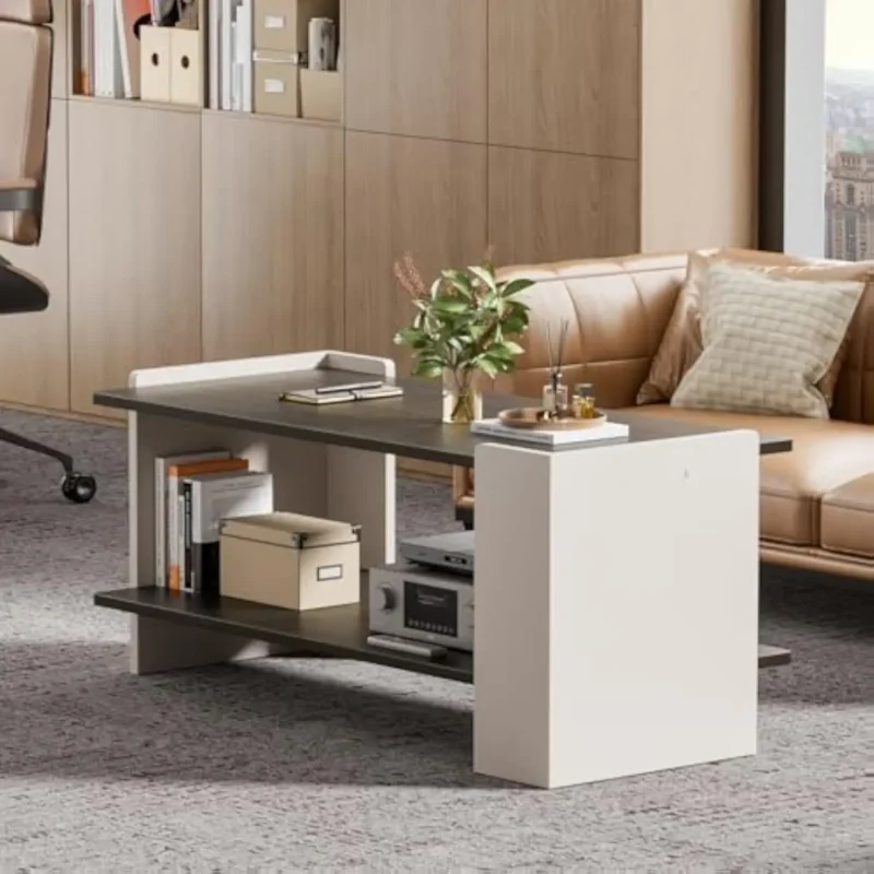 Rectangular Wood Mid-Century Modern Coffee Table with Storage Shelf - Image 4