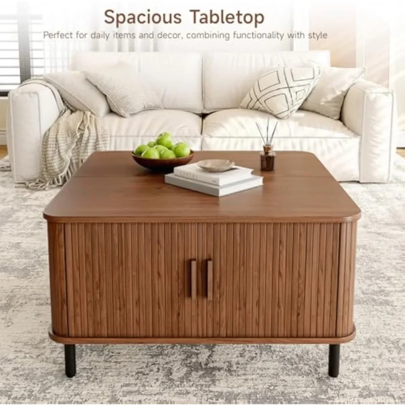 Square Wooden Lift Top Mid-Century Modern Coffee Table with Hidden Storage - Image 6
