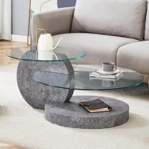 Round 3-Tier Glass Mid-Century Modern Coffee Table for Small Spaces