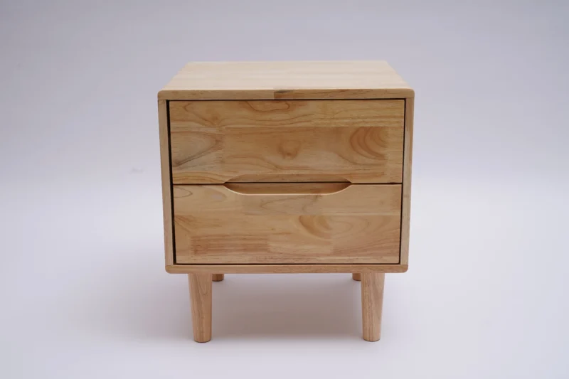 Oak Wood Mid-Century Modern Nightstand with 2 Storage Drawers - Image 7