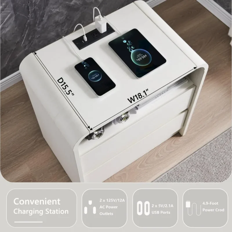 Modern Wood Nightstand with Charging Station and Dual Storage Drawers - Image 3
