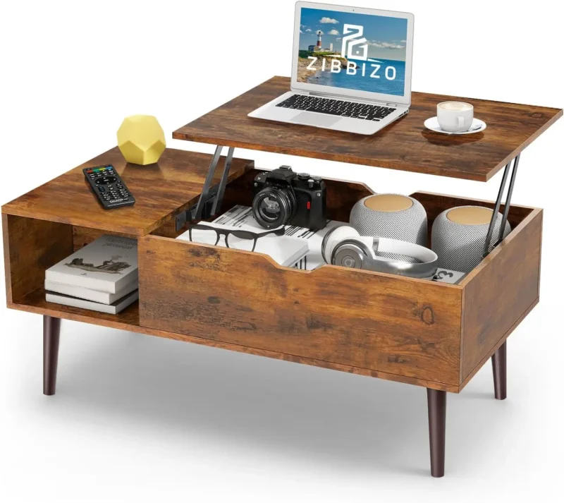 Rectangular Lift Top Mid-Century Modern Coffee Table with Hidden Storage - Image 7