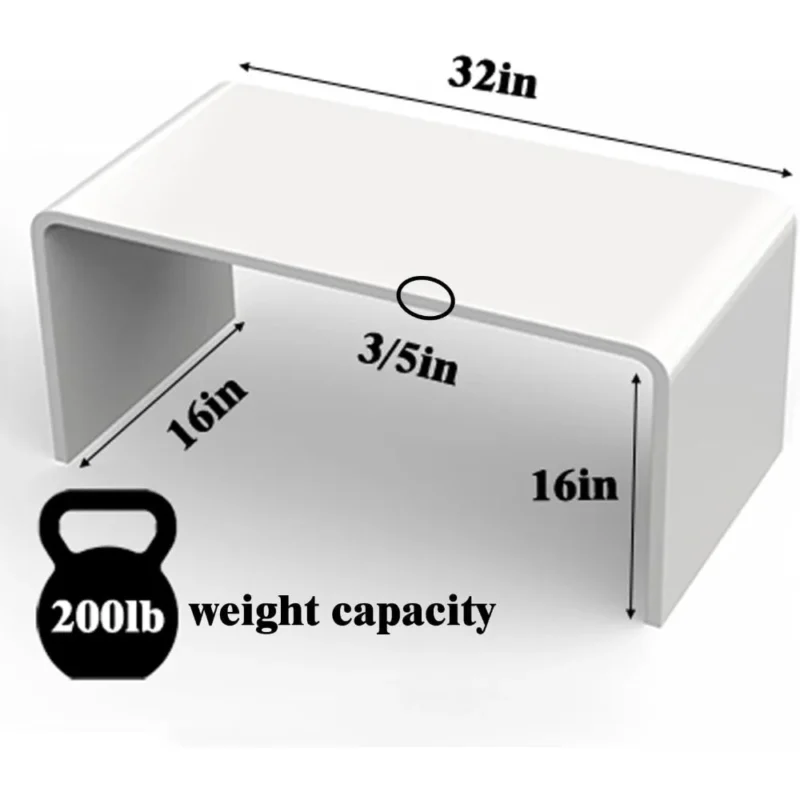 Rectangular White Acrylic Waterfall Coffee Table with Modern Design - Image 2