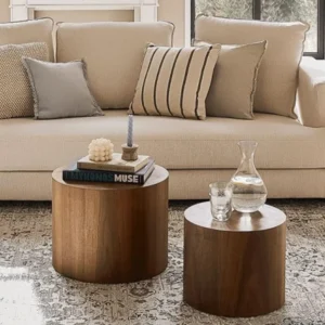 Round Nesting Mid-Century Modern Coffee Table Set with Wooden Legs