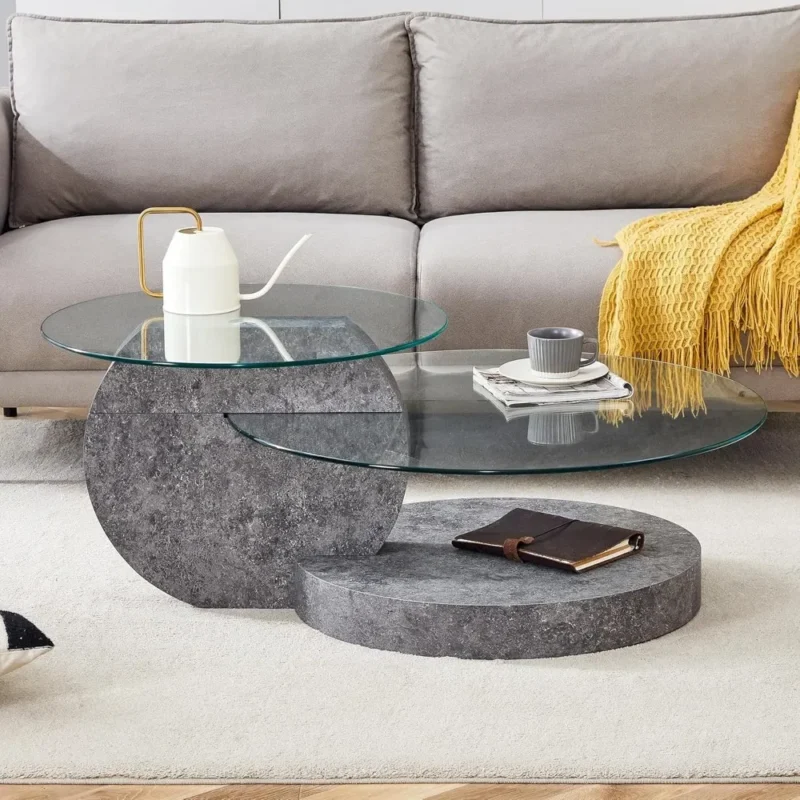 Round 3-Tier Glass Mid-Century Modern Coffee Table for Small Spaces - Image 4