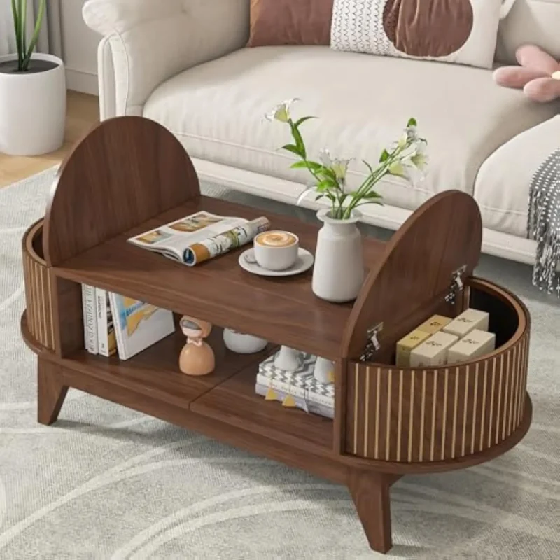 Rectangular Wood Mid-Century Modern Coffee Table with Hidden Storage Compartments - Image 6