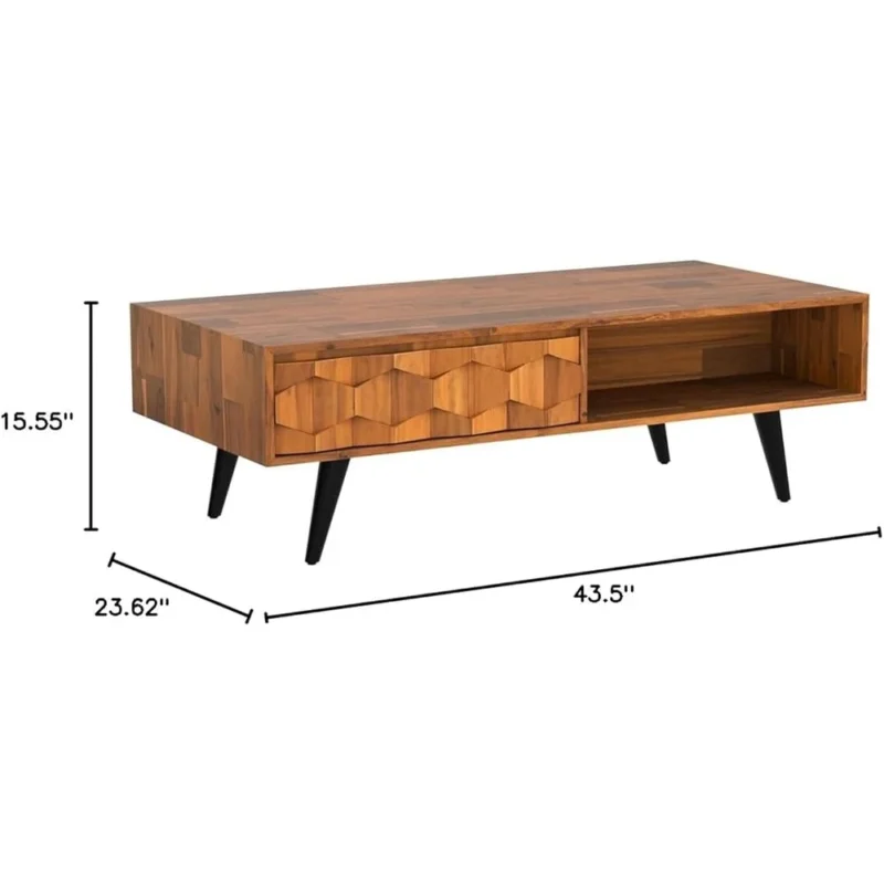 Rectangular Teak Wood Mid-Century Modern Coffee Table with Storage Drawers - Image 3