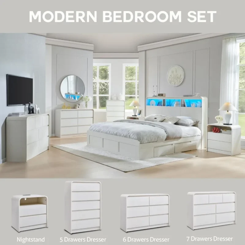Modern Wood Nightstand with Charging Station and Dual Storage Drawers - Image 6