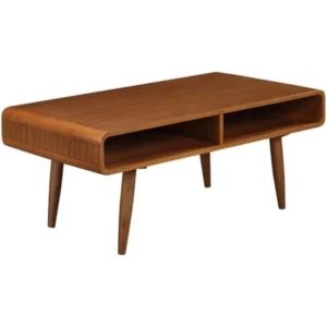 Rectangular Walnut Wood Mid-Century Modern Coffee Table with Storage Shelf