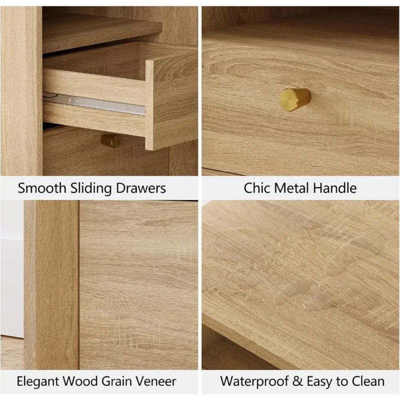 Rectangular Wood Nightstand with Charging Station Mid-Century Modern Bedside Table - Image 5