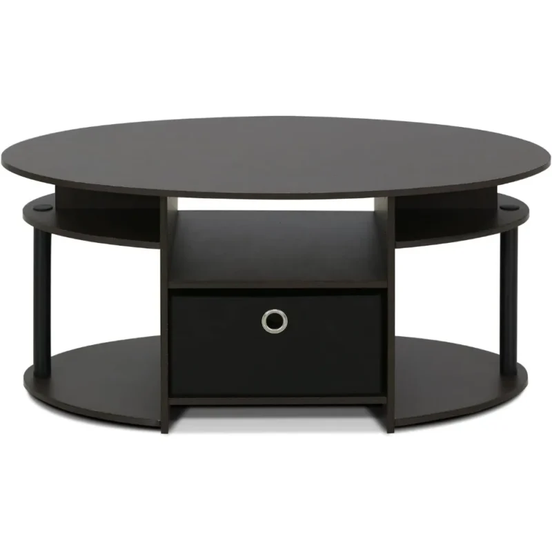 Oval Walnut Mid-Century Modern Coffee Table with Storage Bin - Image 6