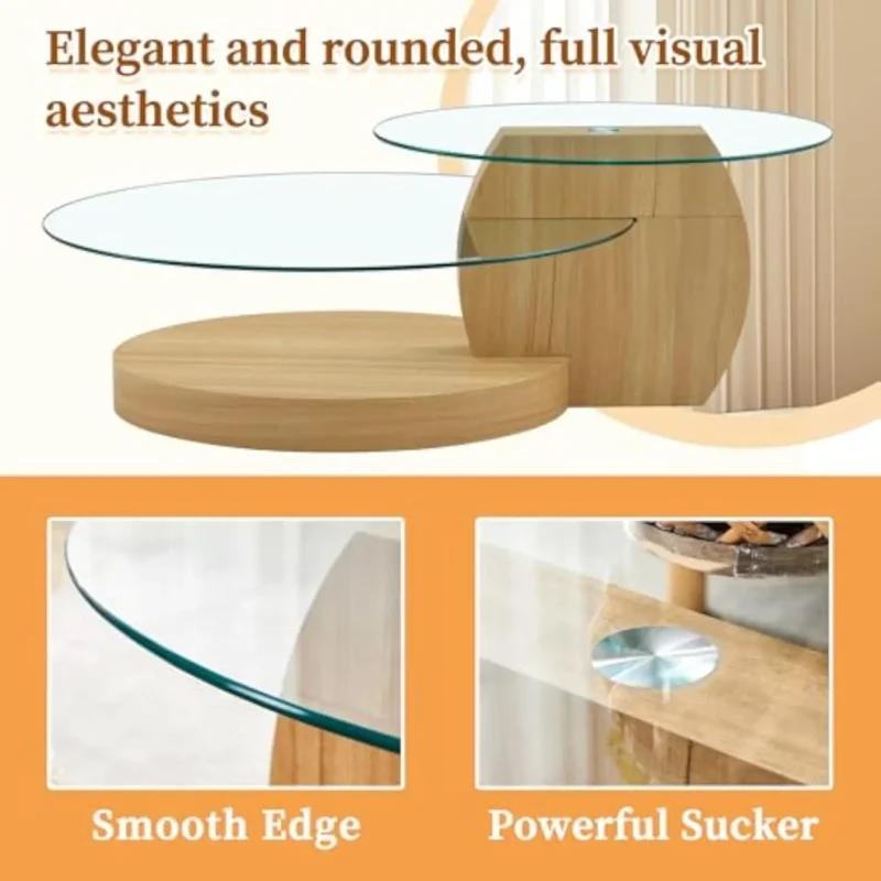 Round Glass 3-Tier Mid-Century Modern Coffee Table for Living Room - Image 4