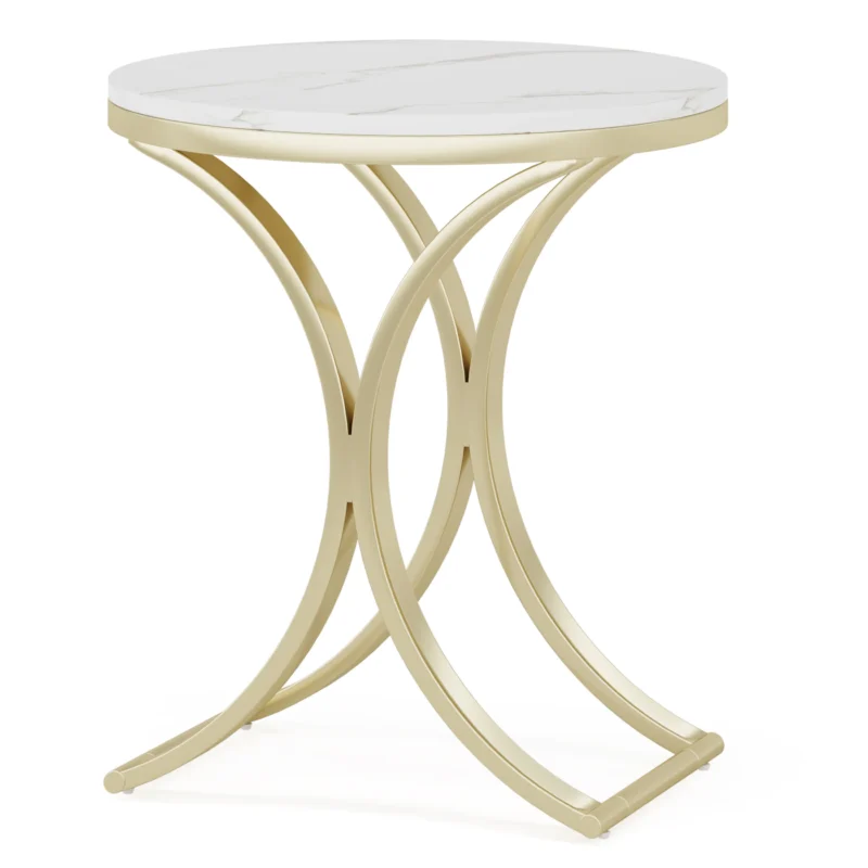 Round Metal End Table with Gold Frame Modern Accent Side Table - Image 7